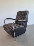 2x Leolux Scylla Fauteuil Hoog Gestreept Stof - Zwart Leer, Huis en Inrichting, Fauteuils, Metaal, 75 tot 100 cm, Ophalen of Verzenden