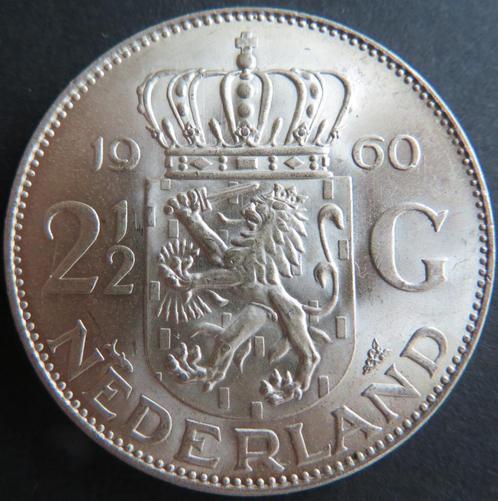 2,5 GULDEN 1960 MOOI!!, Postzegels en Munten, Munten | Nederland, Losse munt, 2½ gulden, Koningin Juliana, Zilver, Verzenden