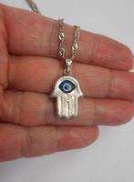 Zilveren ketting met hanger Hamsa hand alziend oog nr.286, Met hanger, Gebruikt, Verzenden, Zilver