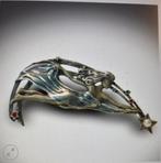 Zilvere 925 geëtste broche vrouwenfiguur m.rode, gr, bl stee, 4 tot 7 cm, Ophalen of Verzenden, Zo goed als nieuw, Met parel