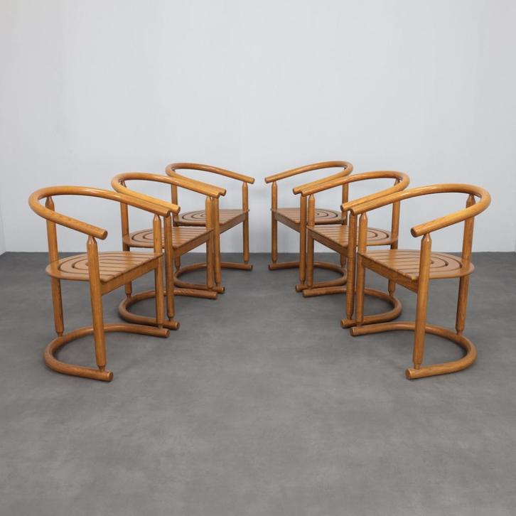 Set of 6 Bentwood Dining Chairs by Allmilmö, 1980s, Huis en Inrichting, Stoelen, Gebruikt, Vijf, Zes of meer stoelen, Hout, Bruin