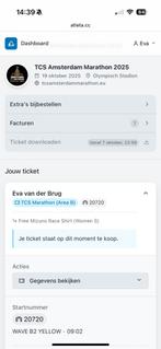 Marathon startbewijs TE KOOP Amsterdam, Ophalen of Verzenden, Nieuw, Overige typen, Overige merken