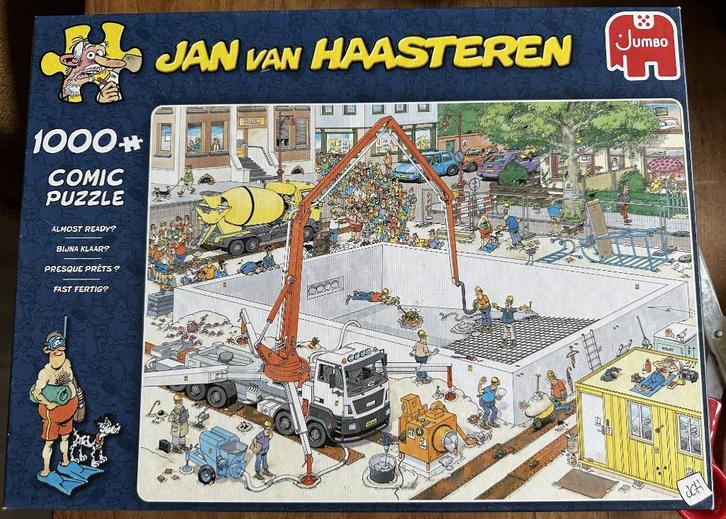 Jan van Haasteren Comic puzzel 1000 stukjes zgan Bijna Klaar, Hobby en Vrije tijd, Denksport en Puzzels, Zo goed als nieuw, Legpuzzel