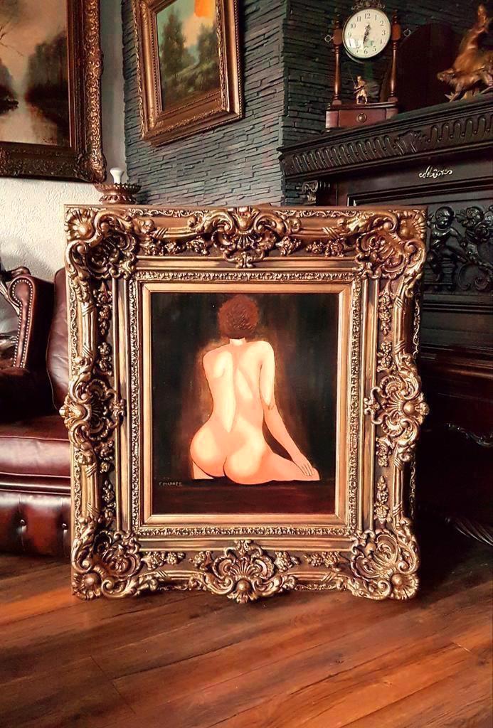 Abstract stijl naakte vrouw schilderij olieverf op doek, Antiek en Kunst, Kunst | Schilderijen | Abstract, Ophalen of Verzenden