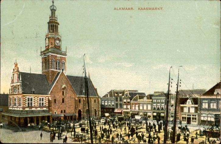 Alkmaar Kaasmarkt  st 1908, Verzamelen, Ansichtkaarten | Nederland, Gelopen, Noord-Holland, Voor 1920, Ophalen of Verzenden