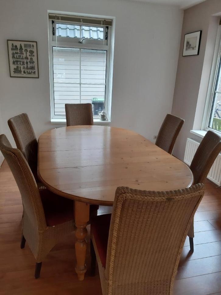 Eethoek met 6 loom stoelen, Huis en Inrichting, Stoelen, Gebruikt, Vijf, Zes of meer stoelen, Bruin, Ophalen