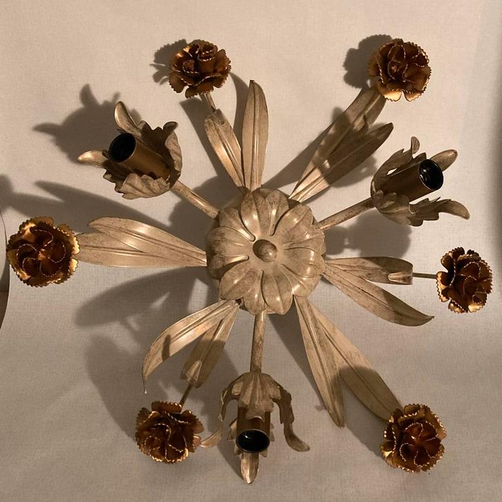 Italiaanse vintage  bloemen kroonluchter, Huis en Inrichting, Lampen | Kroonluchters, Gebruikt, Metaal, Ophalen of Verzenden