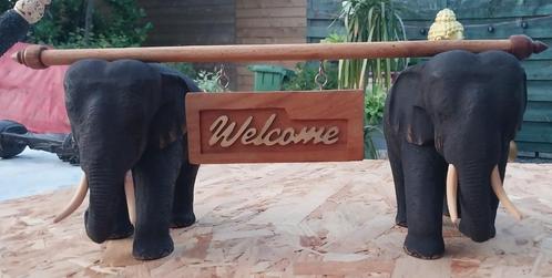 Uniek:1 set olifanten met welcome bord,Thai olifant boeddha,, Huis en Inrichting, Woonaccessoires | Boeddhabeelden, Nieuw, Ophalen