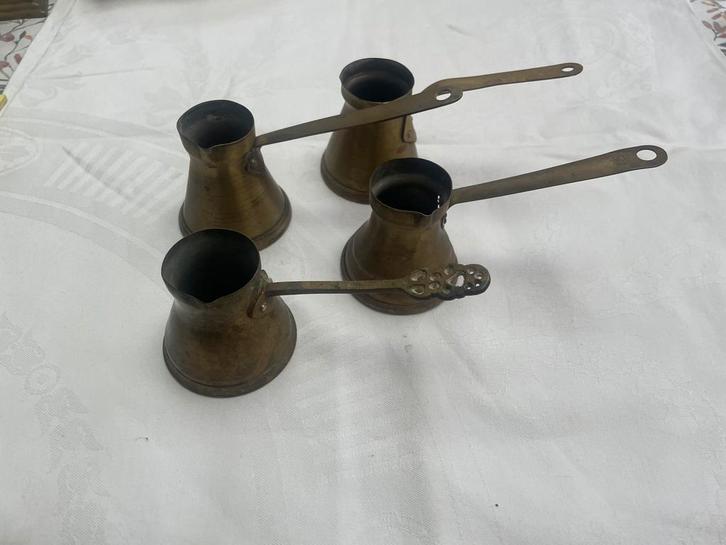 4 Turkse Koperen Koffiekannen Cezve - Oud, Antiek en Kunst, Antiek | Koper en Brons, Koper, Ophalen of Verzenden