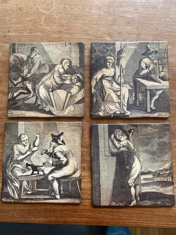 Vintage wandtegels met Gravures Ferdinand Houtz - Set van 4 beschikbaar voor biedingen