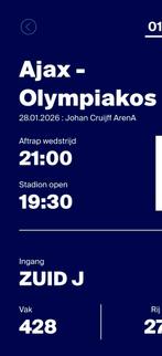 ajax- olyampiakos kaartje, Tickets en Kaartjes, Sport | Voetbal, Eén persoon
