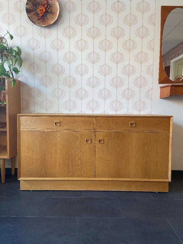 Vintage Deense eiken wandkast/dressoir van Brouer Møbler, Ophalen, Gebruikt, 100 tot 150 cm, Eikenhout
