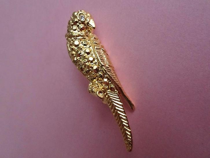 jwg Vintage 70s 80s papegaai parkiet vogel broche goud klr, Sieraden, Tassen en Uiterlijk, Antieke sieraden, Broche, Overige materialen