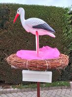 3d Ooievaar met blauwe of roze strik om nek op nest., Ophalen, Nieuw, Geboortebord