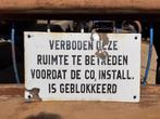 Tof emaille zwart wit tekstbord, waarschuwingsbordje., Reclamebord, Gebruikt, ., Ophalen of Verzenden