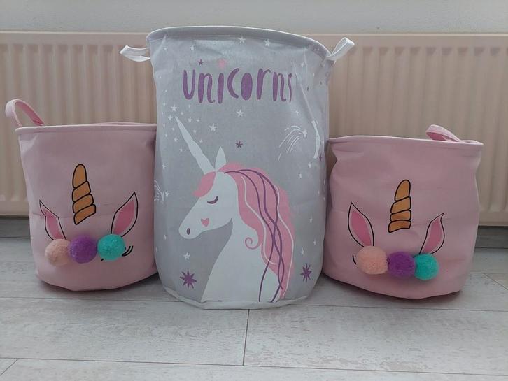 3 Eenhoorn Unicorn wasmanden opbergmanden mand opbergen, Huis en Inrichting, Woonaccessoires | Schalen en Manden, Zo goed als nieuw