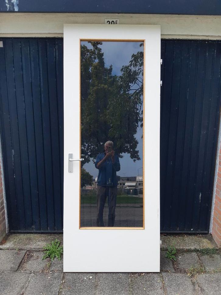 1 mooie grote witte houten rechtsdraaiende binnendeur, Doe-het-zelf en Verbouw, Deuren en Horren, Gebruikt, Binnendeur, 215 cm of meer