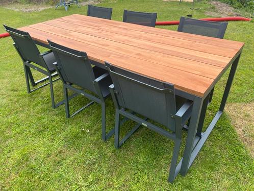 LIFE alvaro design tuinset teak en aluminium 6 stoelen, Tuin en Terras, Tuinsets en Loungesets, Zo goed als nieuw, Aluminium, Ophalen
