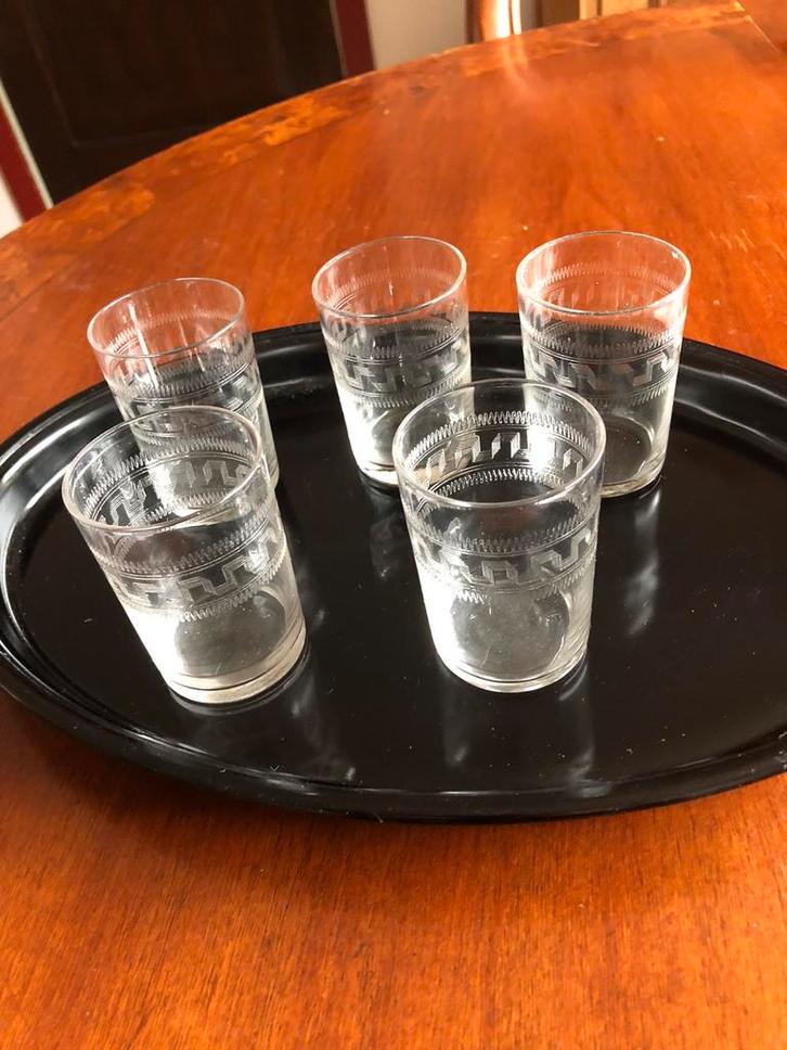 Let op! 5 gave Meander geslepen bekertjes, Verzamelen, Glas en Borrelglaasjes, Zo goed als nieuw, Overige typen, Ophalen of Verzenden