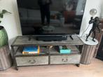Tv kastje met 2 lades , hout/staal in zeer goede staat., Ophalen, 100 tot 150 cm, Zo goed als nieuw, Minder dan 100 cm