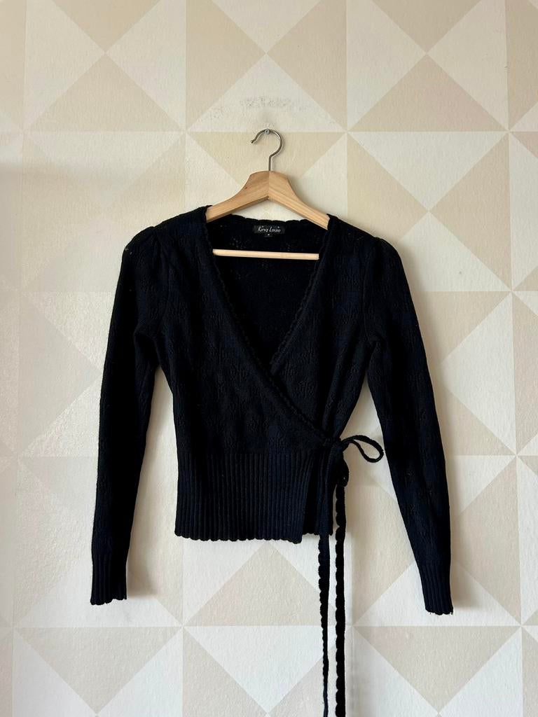 King Louie Wrap vest vestje zwart angora wol ajour S/36 zgan, Ophalen of Verzenden, Zo goed als nieuw, Maat 36 (S), Zwart