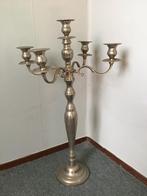 Zilverkleurige 5 armige  kandelaar, 77 cm hoog, breed 40 cm, Verzenden, Zilver