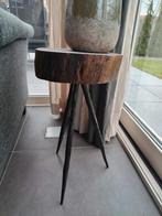 Bijzettafel boomstam met gietijzeren poten, Minder dan 55 cm, Gebruikt, Rond, Landelijk