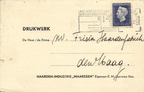 Haarden-Industrie Maarssen - 01.1949 - drukwerk, Postzegels en Munten, Brieven en Enveloppen | Nederland, Briefkaart, Ophalen of Verzenden