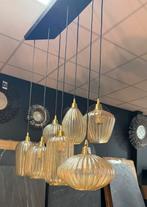 Glazen Hanglamp 7-lichts Amber Goud, Huis en Inrichting, Lampen | Hanglampen, Ophalen, Zo goed als nieuw, Glas, 75 cm of meer