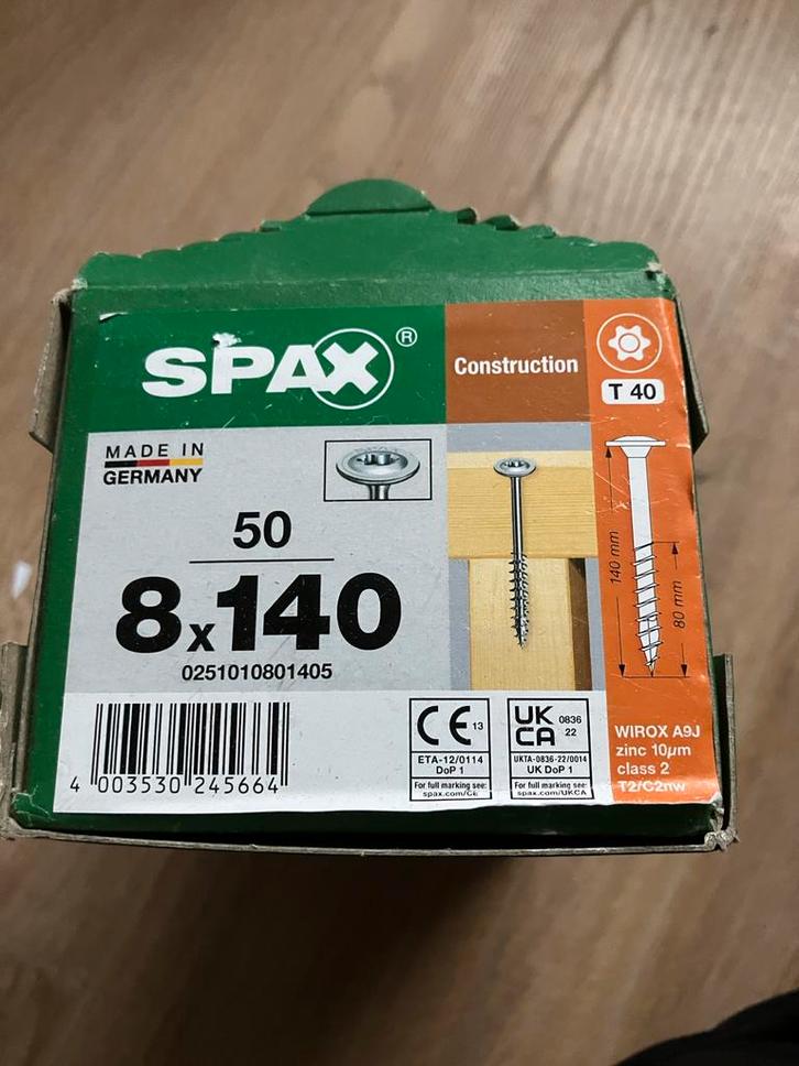 Spax Schroeven 8x140 - Nieuw in doos, Doe-het-zelf en Verbouw, IJzerwaren en Bevestigingsmiddelen, Nieuw, Overige typen, Ophalen of Verzenden