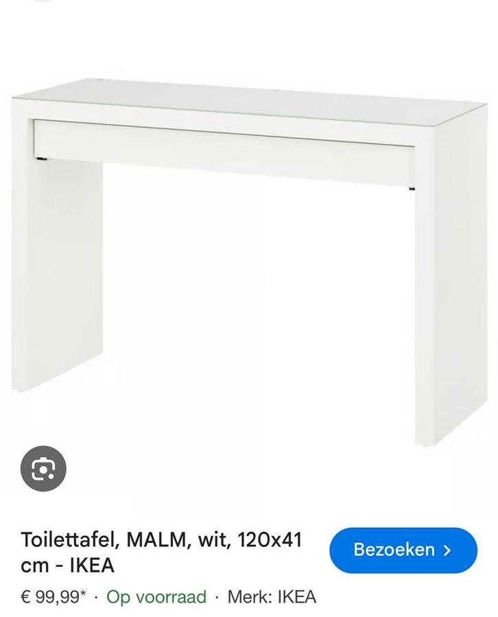 Ikea Malm Make-up Tafel / Bureau, Huis en Inrichting, Tafels | Kaptafels, Zo goed als nieuw, Minder dan 100 cm, 100 tot 150 cm