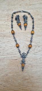 Antieke Zilveren Ketting met Oorbellen, Ophalen of Verzenden, Zilver, Oorbellen, Met edelsteen