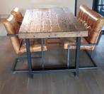 Te koop industriële eethoek echt leder en salontafel., Huis en Inrichting, Complete eetkamers, Ophalen, Gebruikt, Industrieel