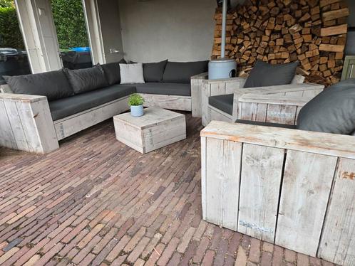 stijgerhout, handgemaakt, Tuin en Terras, Tuinsets en Loungesets, Gebruikt, Loungeset, Steigerhout, 7 zitplaatsen, Bank, Bijzettafel