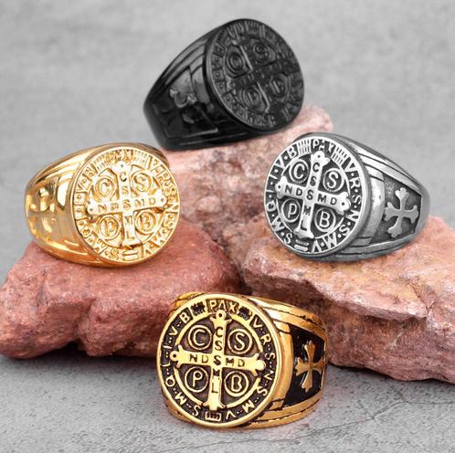 Benedictus Ring / Benedict CSPB Religie Kruis Sieraad, Sieraden, Tassen en Uiterlijk, Ringen, Nieuw, Heer, IJzer of Staal, Verzenden