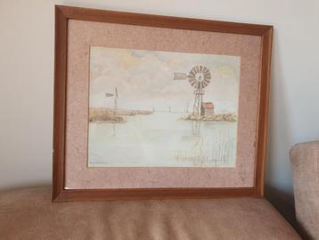 aquarel P. Noordeloos Amerikaanse Windmotor. beschikbaar voor biedingen