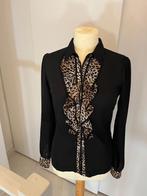 Prachtige zwarte blouse met panterprint rouche, Nieuw, La Rocca, Maat 34 (XS) of kleiner, Ophalen of Verzenden