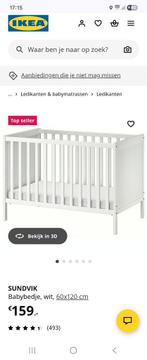 Sundvik Babybedje Wit 60x120 cm + matras +matrasbeschermer, Ophalen, Zo goed als nieuw, Ledikant