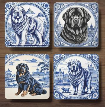 Tibetaanse Mastiff Delfts Blauw onderzetters met houder beschikbaar voor biedingen