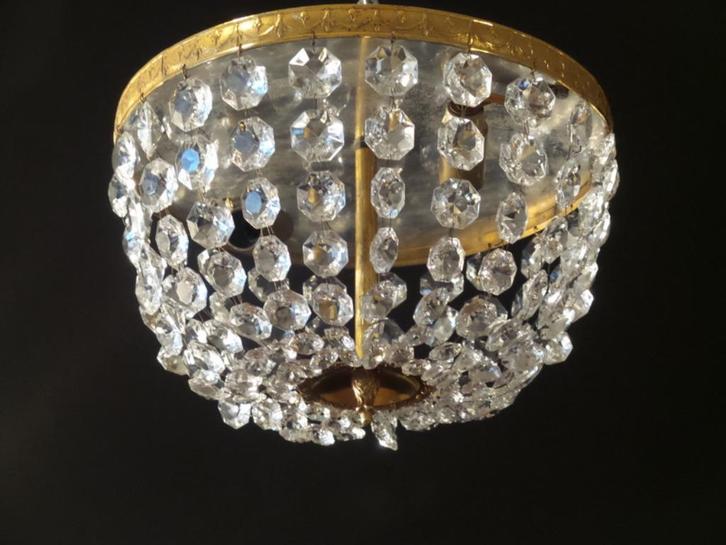 Oude kristallen plafonniere van strengen kristalle diamanten, Antiek en Kunst, Antiek | Lampen, Ophalen of Verzenden