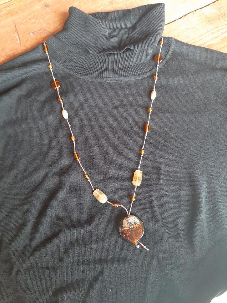 Glaskralen ketting in bruin tinten, Sieraden, Tassen en Uiterlijk, Kettingen, Zo goed als nieuw, Overige materialen, Bruin, Ophalen of Verzenden