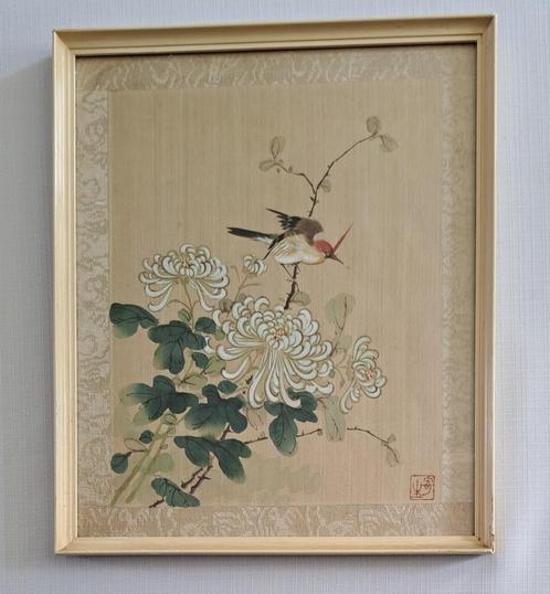 chinees zijde schilderij vogel bloesem Azië oosters oriental, Antiek en Kunst, Kunst | Niet-Westerse kunst, Verzenden