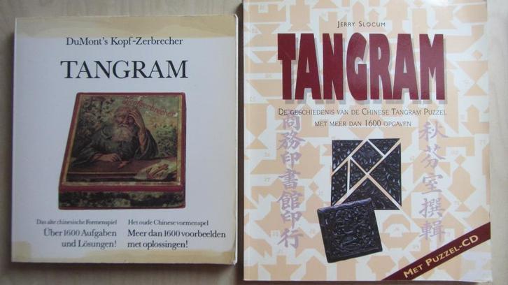 2 boeken Tangram, Hobby en Vrije tijd, Denksport en Puzzels, Zo goed als nieuw, Puzzelboek, Minder dan 500 stukjes, Ophalen of Verzenden