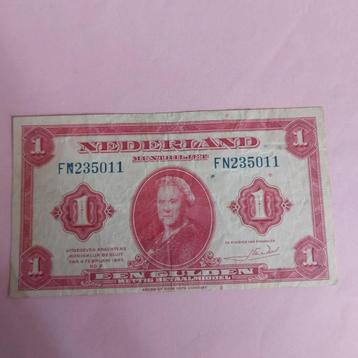 1 gulden muntbiljet² uit 1943. ZFR
Serie nummer FN 235011
 beschikbaar voor biedingen