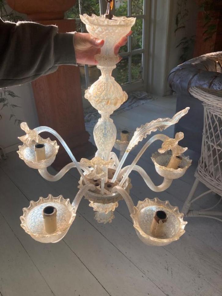 KROONLUCHTER / MURANO / MONDGEBLAZEN / BLADGOUD/ 1900, Antiek en Kunst, Antiek | Lampen, Ophalen