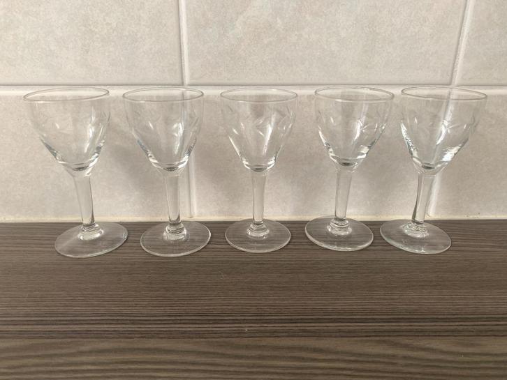 5x mooi gegraveerd borrelglaasje, Verzamelen, Glas en Borrelglaasjes, Zo goed als nieuw, Borrel- of Shotglas, Ophalen of Verzenden