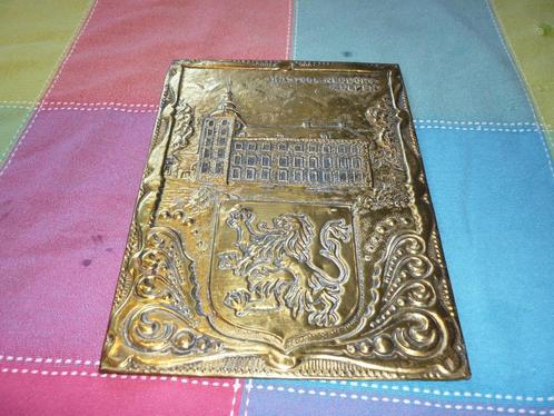 Oude koperen plaquette van Limburgs kasteel en wapen, Antiek en Kunst, Antiek | Koper en Brons, Koper, Ophalen of Verzenden