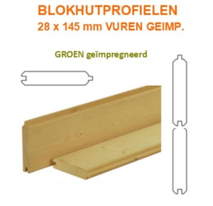Blokhutprofielen  diverse houtsoorten, Doe-het-zelf en Verbouw, Hout en Planken, Nieuw, Plank, Vuren, 300 cm of meer, 25 tot 50 mm
