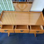 Vintage eiken kaptafel met spiegel, glasplaat en bijpassende, Ophalen, Gebruikt, Vintage, 50 tot 100 cm