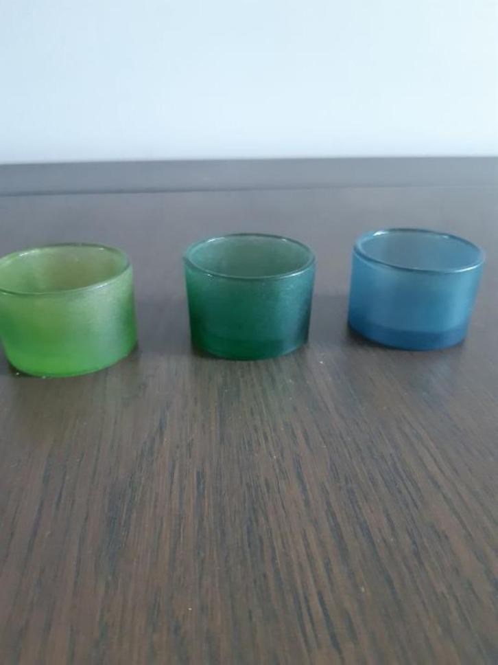 O76 3 theelichthouders Ikea, Huis en Inrichting, Woonaccessoires | Kandelaars en Kaarsen, Zo goed als nieuw, Kandelaar, Minder dan 25 cm